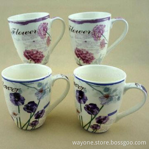 Ceramic Mug with Floral Design, Available in Four Colors, Food-safe